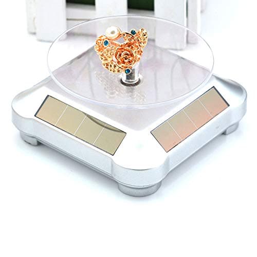 tooloflife Solar Powered Rotating stand Round-Silver Solar/AAA Battery Powered Showcase 2 Shapes 360 Degrees Turntable Rotating Watch Phone Jewelry Organizer Display Stand Mount Holder — view 6