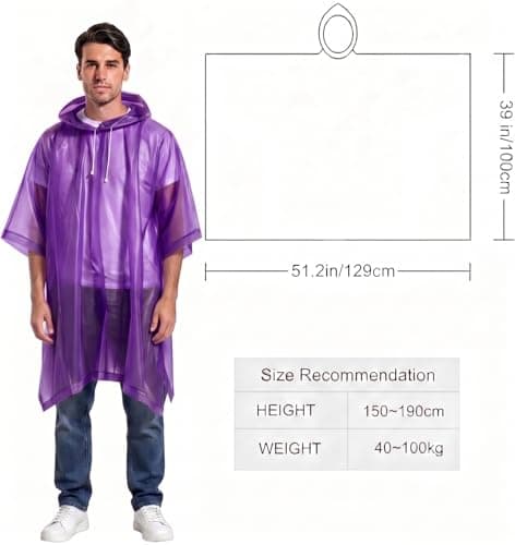 NAYEZH Rain Poncho for Adults, 2‑Pack Reusable Waterproof Cape with Hood — view 3
