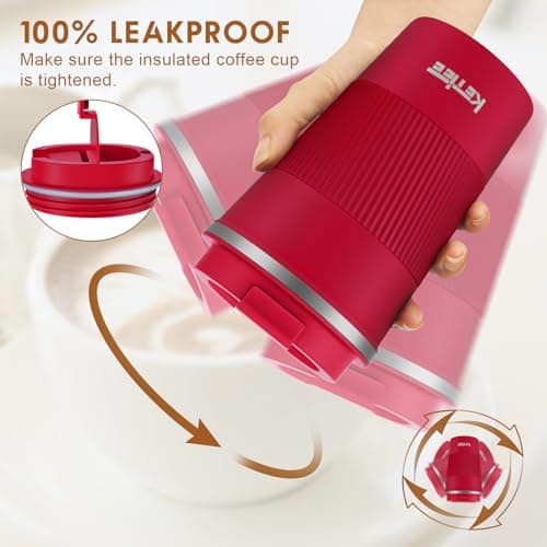 KETIEE Travel Mugs, 380ml Insulated Coffee Cup with Leakproof Lid,Reusable Coffee Cups Travel Cup,Coffee Travel Mug,Double Walled Coffee Mug,Stainless Steel Thermal Mug for Hot Cold Drinks,Red — view 3