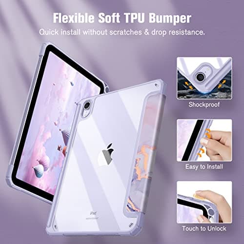 FINTIE Hybrid Case for iPad Mini 7 / Mini 6 8.3 Inch, Lilac Marble — view 4
