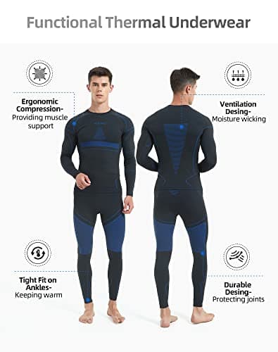 NOOYME Men's Thermals Base Layers Ski Compression Top & Bottoms Set — view 2