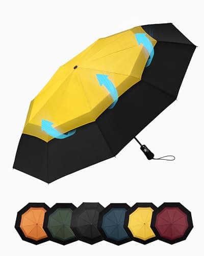 Chakipee Compact Travel Umbrella Windproof Strong- Automatic Folding Umbrellas for Wind and Rain, Double Vented Canopy 210T Fabric 102cm Span - 9 Ribs Portable Umbrella for Men and Women Yellow