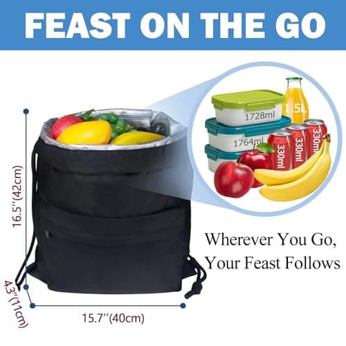 Moyad Lunch Bag Adults Thermal Drawstring Insulated Lunch Cooler Bag Portable and Durable, Eco-Friendly Waterproof Cool Bags Adjustable Shoulder Strap Lunchbag, Ideas for School Work and Travel,Black — view 2
