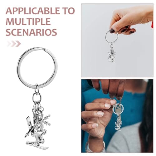 UKCOCO 4pcs Skiing Keychain with Double Snowboard Pendant Metal Silver — view 3