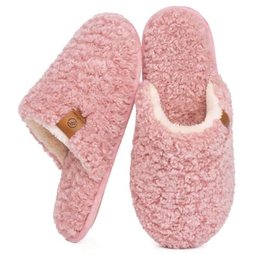 EverFoams Women's Fuzzy Slippers Memory Foam Warm Shoes Pink, 3-4 UK