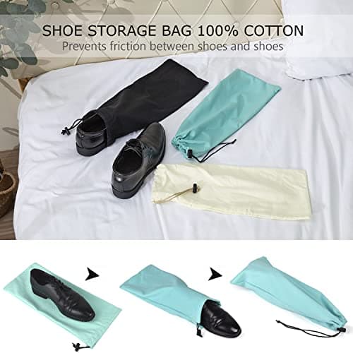 PlasMaller Shoe Storage Bags 100% Cotton with Drawstring for Men and Women for Travel Protecting and Storing Shoes, Turquoise, Set of 4, One Size, Shoe Bag — view 2