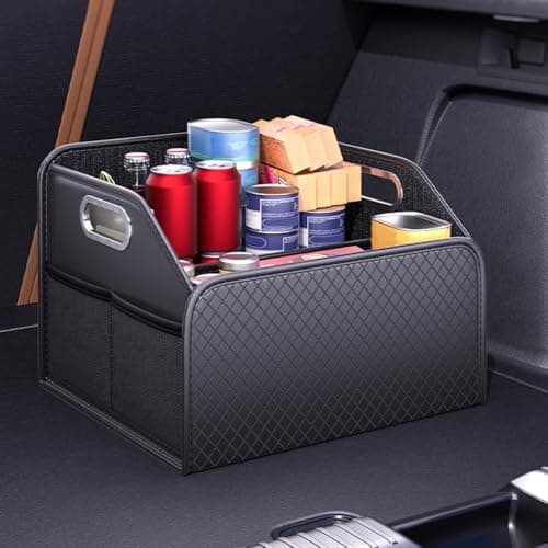 Qirc PU Leather Car Boot Organiser, Foldable Boot Storage Tidy Box for SUVs