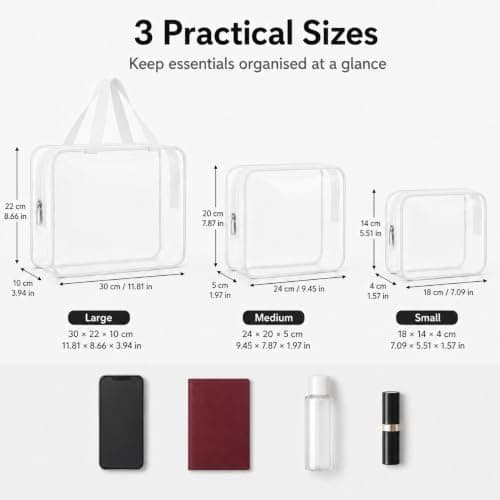 iMaMa Clear Toiletry Bags, 3 Pack Travel Wash and Makeup Bag Set-White — view 3