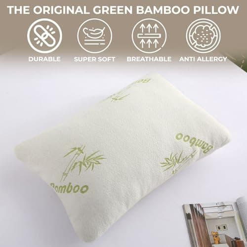 EDS Bamboo Memory Foam Pillow Pack of 1 Medium Firm Pillow for Neck & Shoulder Support Breathable Bed Pillow with Removable Machine Washable Cover for Side Back & Stomach Sleepers (Pack of 1) — view 3