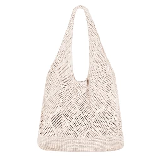Solvio Crochet Boho Tote Bag, Shoulder Beach Tote, Women Knitted Handbags, Retro Hollow Woven Shoulder Bags, Woven Mesh Shopping Bag for Women's Summer Vacation