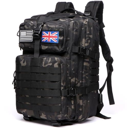 Thuram 50L Durable Nylon Waterproof Fishing Hunting Backpack Outdoor Military Rucksacks Tactical Sports Camping Hiking Bags (Camo Black)