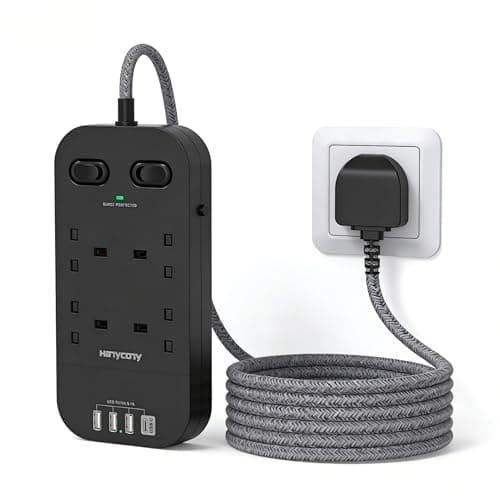 Black 4 Way Outlet Extension Lead with 4 USB Slots(2 USB C), 1.8M Cable