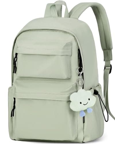 FIORETTO Backpack Womens School Bag Girls Boys, Lightweight Water-Resistant Fits 15.6” Laptop Large Capacity Rucksack with Anti-Theft Pocket, Ideal for School College Commuting Travel Sage Green