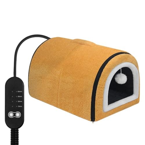 Winter Heated Cat Bed with Adjustable Temperature Control Detachable Semi Enclosed Design Arched Roof for Indoor Comfort Ideal Small Medium Breed Winter Home Travel Use (B, One Size)