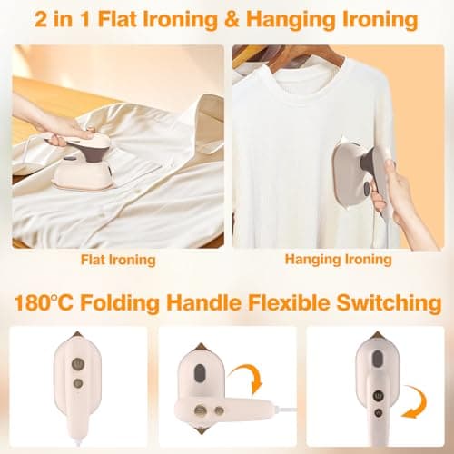 SUODAO Mini Travel Iron, 180° Rotating Foldable Mini Steam Iron Handheld with 50ml Water Tank,20s Fast Heat Up Portable Iron Support Dry and Wet Ironing,Ceramic Nonstick Soleplate for Home and Travel — view 4
