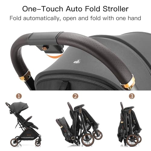 Gromast Gravity Folding Baby Stroller - Portable Travel Toddler Stroller w/Adjustable Backrest, Canopy & Cup Holder, Lightweight and UV Protected, One-Hand Automatic Folding - Dark Gray — view 2