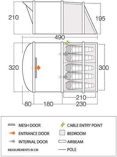 Vango Airbeam Odyssey Air 500 Villa Tent [Amazon Exclusive], 5 Man Inflatable Tent with Pump, Sun Canopy, Easy Pitch Family Camping, Epsom Green — view 2