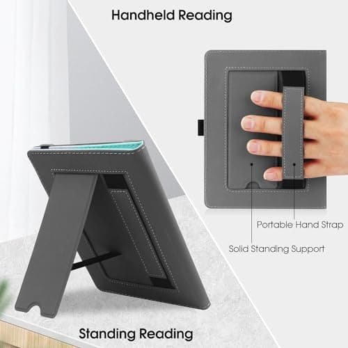 HGWALP Universal Case for 6" eReaders, Folio Leather Stand Cover with Handstrap Compatible with All 6 inch Kindle Paperwhite/Kobo/Tolino/Pocketook/Sony E-Book Reader-Marble Pink — view 2