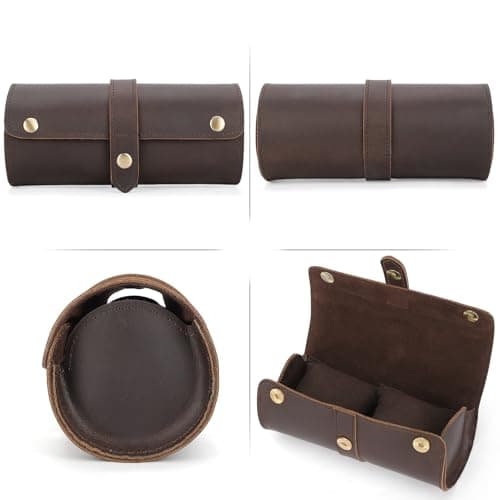 TIDING Genuine Leather Watch Travel Case 2 Slots Brown — view 4