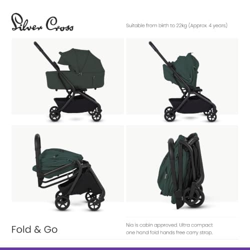 Silver Cross Nia Travel Stroller & Carrycot, Birth to 22kg, Conifer — view 3