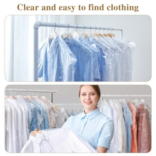 20 Pack Plastic Garment Bags Clear Clothes Covers 35.4inch Garment Bags for Hanging Clothes Dry Cleaner Bags Dust-proof Garment Covers for Home Storage Travel — view 3