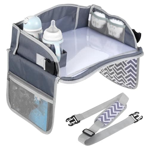 KTCINA Kids Travel Tray, Car Seat Tray for Kids Travel Car Seat Lap Table with Adjustable Strap, Toddler Lap Desk Organizer, Activity Organizer & Snack Holder, Road Trip Essentials for Kid