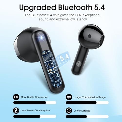 Wireless Earbuds with 6D Stereo, Bluetooth Headphones for Work, Sport Black — view 2