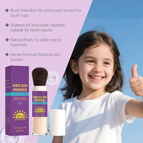 Kids Mineral Sunscreen Powder SPF 30, Brush-On SPF Powder for Scalp, Gentle No White Cast Non Greasy, Baby Toddler Sunscreen Travel Size 8g (2PCS) — view 5