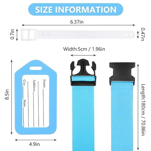 Flintronic 6 Pcs Luggage Straps with Luggage Tags, Adjustable Packing Belts for Suitcases Security Non-Slip Travel Belt Travel Accessories（Blue） — view 2
