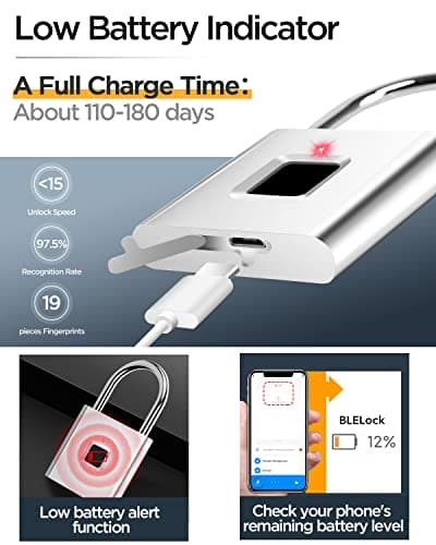 AICase Bluetooth Padlock - Fingerprint Lock, Smart Keyless Biometric Lock for Luggage, Suitcase, Backpack, Bike, School & Gym Lockers — view 5