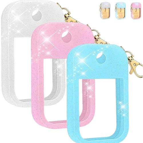 Maslasee Protective Silicone Case with Keychain Compatible with Touchland Hand Sanitizer Spray (3-Pack, Pink Blue White)