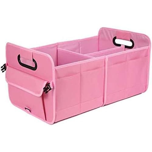 BriMall Car Boot Organiser – Foldable Car Boot Storage, Durable Multi-Compartment Trunk Storage Solution, Space-Saving Travel & Vehicle Organizer (60 x 31 x 31 cm, Pink)