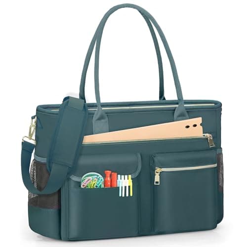 RAINSMORE Laptop Tote Bags for Women 15.6 inch Teacher Bag Large Nurse Utility Bag Computer Messenger Briefcase with Insulated Pocket for Work School Office Business University Dark Green