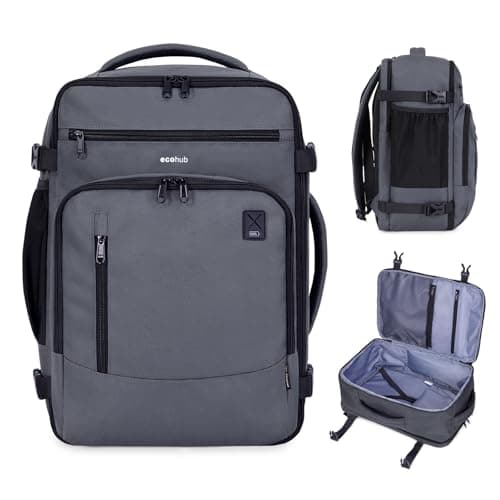 ECOHUB for Ryanair Cabin Bags 40x20x25, Underseat Hand Luggage Backpack with Laptop Compartment, Recycled Travel Carry on Bag, Flight Rucksack with Anti-Theft Pocket, Patented, Grey-20L