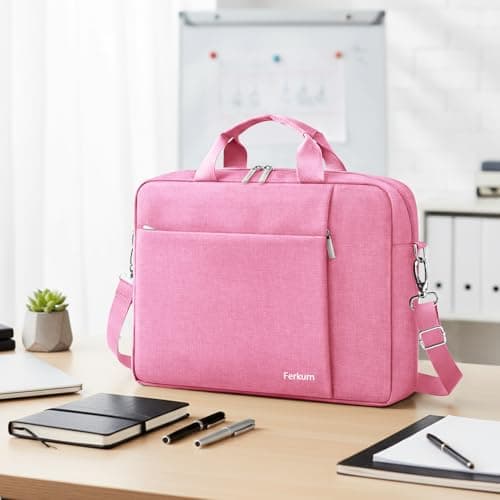 Ferkurn Laptop Bag Case for Women Men, Messenger Briefcase Computer Bag with Shoulder Compatible with Macbook Pro/Air, XPS Latitude, HP Pavilion, ASUS, Acer, Samsung, Pink, 15 15.6 16 Inch — view 2