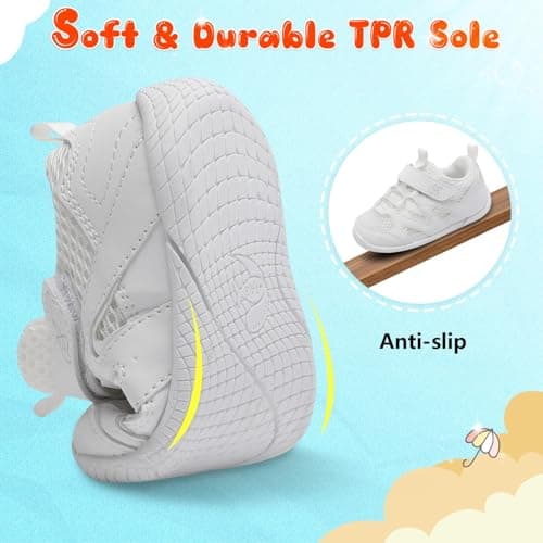 JIASUQI Toddler Shoes Boys Girls First Walking Shoes Non-Slip Lightweight Baby Sneakers Infant Casual Breathable Sneaker(White 130,12-18 Months) — view 4
