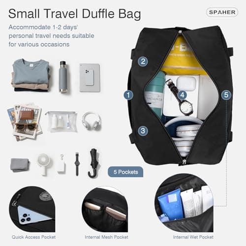 SPAHER Small Cabin Bag 35x20x20 for Ryanair Travel Duffle Bag with Wet Pocket Carry-on Hand Luggage Lightweight Airport Holdall Tote Overnight Weekend Suitcase Bag Waterproof Handbag Women Men — view 4