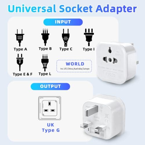 European to UK Plug Adapter US to UK Power Adaptor,US to UK Travel Adapter,13A 250V World Global Appliance Converter for the Visitor from USA, EU, Australia, Thailand, Canada, Japan,China. — view 3