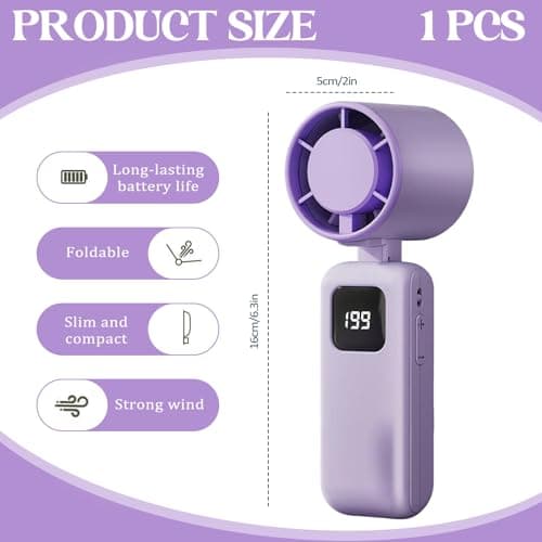 Falafoty Handheld Fan Portable Rechargeable Turbo Fan, 4-in-1 Neck Desk Foldable Hand Fan with Stepless Speed LED Display Personal Pocket USB Small Fan for Home Office Camping Travel Outdoor (Purple) — view 2