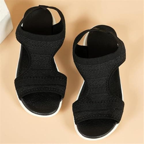 Wide Fit Orthopedic Sandals for Women Summer Slingback Wedge Sandals with Arch Support Casual Knit Mesh Soft Sandals Walking Platform Beach Shoes Comfy Slide Open Toe Sport Shoes — view 4