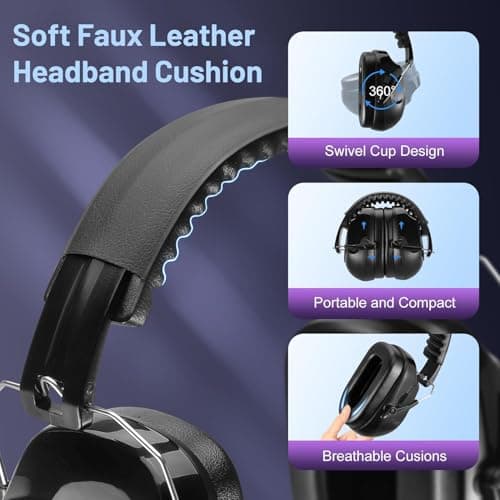 [2Packs] Ear Defenders Adults, SNR 34dB Adult Ear Defenders Noise Cancelling Headphones for Adults Hearing Protection Earmuffs, Sound Blocking Ear Muffs for Autism Shooting Construction Mowing — view 5