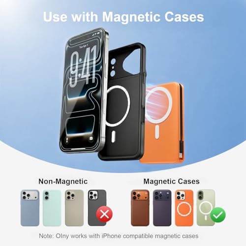 ATGIH 10000mAh Magnetic Wireless Power Bank, 5-in-1 Portable Charger with 2 Built-in Cables, 22.5W PD Fast Charging Magnetic Battery Pack for iPhone 17/16/15/14/13/12 and All Series，Orange — view 3