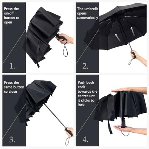 UK-UNIQUE Windproof Travel Umbrella - Compact, Light, Automatic, Strong and Portable - Wind Resistant, Small Folding Backpack Umbrella for Rain - For Men and Women (Black.) — view 6