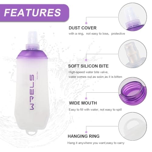 WRELS 200ml/350ml/500ml Collapsible Soft Flask,BPA Free Folding Soft Water Bottle with Hanging Ring,Lightweight TPU Hydration Flask for Running Marathon Cycling Hiking(350ml-2 Packs) — view 3