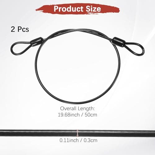 TIXIPEM Security Cable with Loops [2Pcs] - 1.64ft / 64.6 Inch Stainless Steel Luggage Lock Safety Cable Use for Bikes & Luggage & Toolbox, & Tent - [Black] Wire Rope Lanyard — view 3