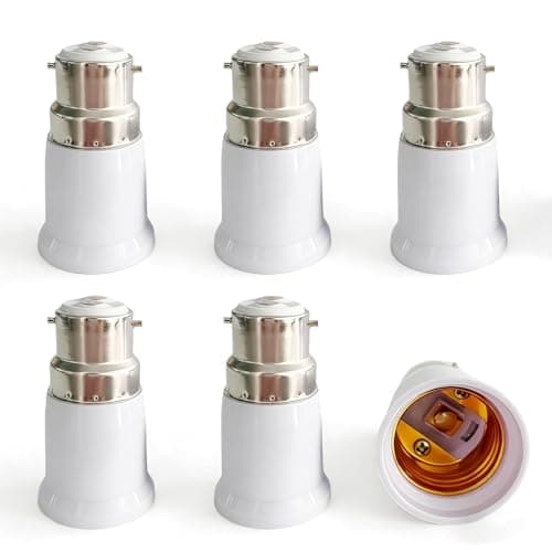 6 Pack B22 to E27 Light Bulb Adapter, Bayonet Cap BC to Edison Screw ES Socket Converter, Universal Lamp Holder for LED Bulbs, Ceiling Fans, Floor Lamps & Hanging Light Fittings, 6PCS