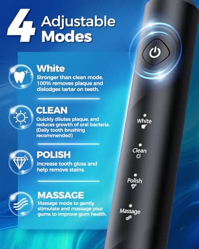 Rotating Electric Toothbrush for Adults, 8 Brush Heads & Fast Charging, 60-Day Long-Lasting Battery, 4 Modes, IPX7 Waterproof, 2-Minute Smart Timer for Professional Clean (Black) — view 3