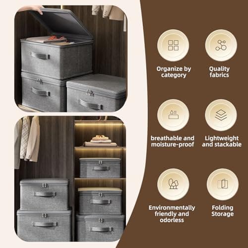 ACESOME Storage Box With Combination Lock, Collapsible Lid, Cationic Fabric Closet Organizer for Clothes, Jeans, T-shirts, Quilts, Sweater (30 x 20 x 14 cm) — view 5
