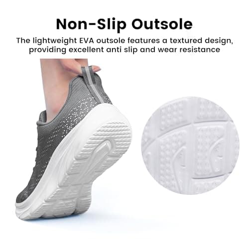 YHOON Mens Walking Trainers Casual Breathable Running Shoes Sport Athletic Sneakers Gym Tennis Slip On Comfortable Lightweight Trainers Grey Size 10.5 — view 4