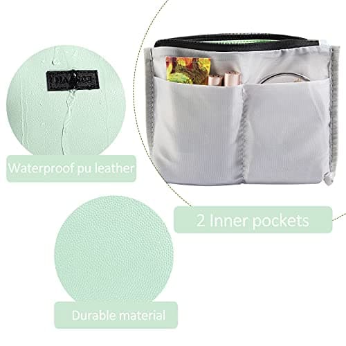 Small Cosmetic Bag for Purse MAANGE Small Makeup Bag Portable Travel Makeup Pouch Waterproof PU Leather Make up Bag with Handle Cute Versatile Zipper Pouch for Women (Green) — view 5